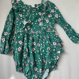 Floral Green Long Sleeve Baby Romper